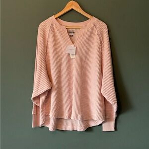 American Eagle Light Pink AE Big Hug Notch Neck Waffle Sweatshirt